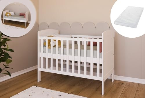 Kids Collective Babybett Kinderbett 70x140 cm mit Matratze umbaubares Gitterbett höhenverstellbar | Baby Bed weiß Made in Europe 70x140 cm | von Geburt bis 6. Lebensjahr