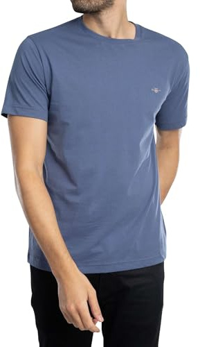 Gant Herren T-Shirt - Regular Shield, Rundhals, Kurzarm, Baumwolle, Stickerei Blau (Dusty Navy) L
