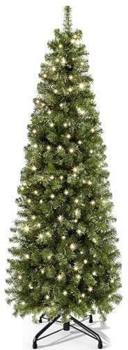 YITAHOME Sapin de Noël Artificiel Étroite 182 cm avec 200 LED, Environ 700 Pointes, Sapin réaliste avec Cadre Pliant et Support en métal, Montage Rapide pour Maison et magasins, 182 x Φ65 cm