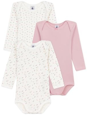 Petit Bateau Set di body a maniche lunghe in cotone con stampa floreale per neonato, A0ed100, biancheria intima da giorno per bambine (confezione da 3), Multicolore, 12 mesi