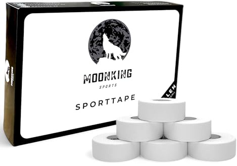 MoonKing Sports® - Fingertape (2,5cm x 10m) - Weiß - 6 Rollen - Profi Sporttape mit extra starker Haftung, unelastisch, reißbar, hautfreundlich - Starres Finger Tape für Stabilisierung & Fixierung