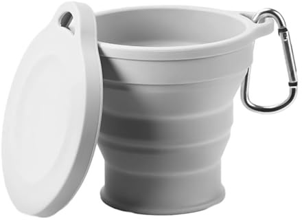 RGEVGER Grande tasse pliable en silicone de 200 ml, passe au lave-vaisselle, réutilisable avec couvercle hermétique en plastique, pour pique-nique, randonnée, voyage, randonnée