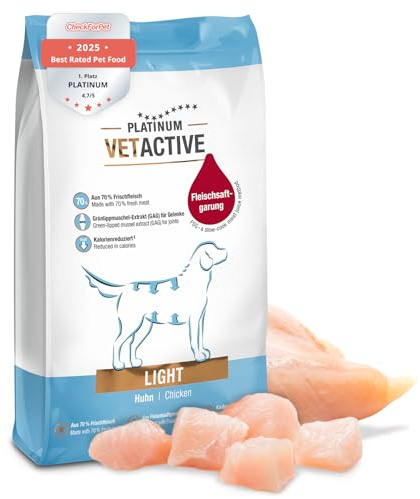 PLATINUM - Alimento para perros VETACTIVE Light de la carne de zumo, 5 kg de comida para perros seca, rica en nutrientes como Barf - especialmente sabroso alimento seco para perros - reduce la grasa y