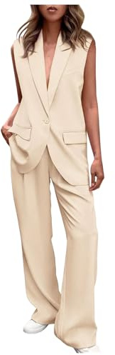 Donna Eleganti Pantaloni e Gilet Casual Completo a Senza Maniche 2 Pezzi Tuta Elastici in Vita Set di Abiti in Tinta Unita Pantalone Due Pezzi Suit Abbigliamento Formale da Ufficio Moda