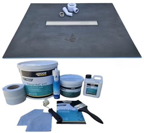 Nassboards 20mm Linear Wetroom Shower Tray & Aqua Kit, Centre Gulley - Waterproof Watertight Design with Drain, Installation Guide, Sealing Tape, Stainless Grate, XPS Quality Base, Gradient Ready