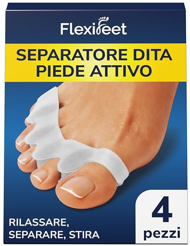 FLEXIFEET Separatore Dita Piede - Distanziatore Dita Piedi - 4 Pezzi Separatori, Divaricatore, Distanziatori, Separa, Separadita - Silicone Migliorato, 0% BPA, Taglia S