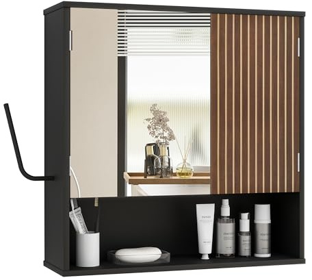 Bathroom Cabinet with Mirror & LED, Wall Mounted Bathroom Cabinet,Side Hook