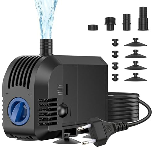 Gardray Bomba de estanque para acuario, 600 l/h, 8 W, ultrasilenciosa, 2 boquillas de 13 mm - 16 mm, bomba sumergible para acuario, estanque, fuente, jardín, hidroponía