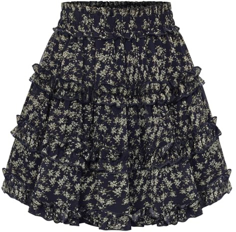 Scarlet Darkness dam viktoriansk kjol mini blommor elastisk midja med volanger sommarkjol