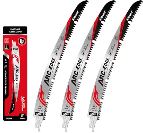 EZARC Arc Edge Reciprocating Saw Blades, 12-Inch 6TPI for Pruning, 3-Pack