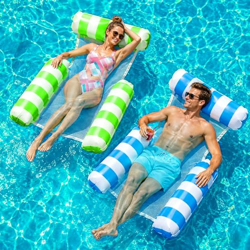 Inflatable Pool Chair 2 Pack, Inflatable Pool Floats Adult, 4 IN 1 Swimming Floating Lounge Chairs Water Hammock, Inflatable Chair for Summer Water Party Beach or Travel, Pool Toys With Air Pump