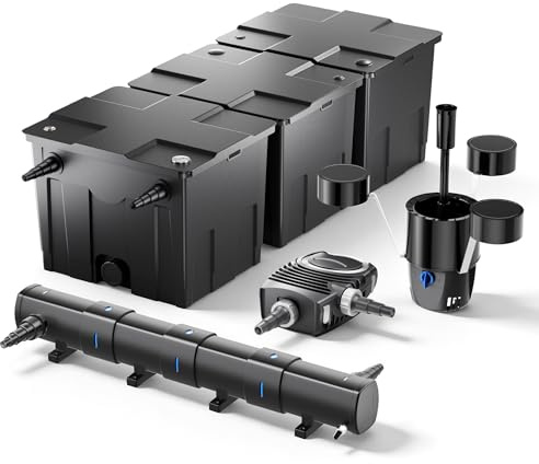 Wiltec Komplett set: CBF-350C dammfilter upp till 90 000 l dammfiltersystem som flödesfilter, NEO10000 dammpump 10 000 l/h 80 W, CUV-272 dammklarare UVC klarare med 72 W, CSP-250 simskimmer 2500 l/h