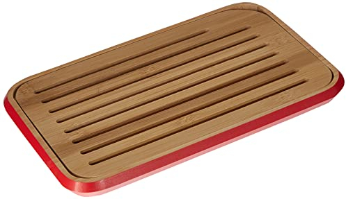 Pebbly - Petite Planche à Pain Rouge en Bambou Naturel - 28 x 18 cm - Avec Grille Amovible - Matériau Naturel et Résistant