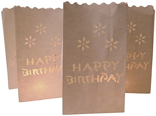 GW Handels UG Papier-Lichttüten für Teelichter, Kerzen, weiße Laternen, KerzenhalterHappy Birthday, 10 Stück