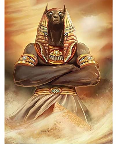 YSCOLOR Diamant Painting Volle Runde Bohrer 5D DIY Diamant Malerei Anubis Und Die Pyramiden Alten Ägypten Kreuzstich Strass Wandbild 30X40Cm