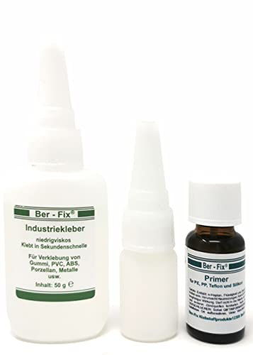 Ber-Fix Kunststoffkleber-Set L: Starker Sekundenkleber mit Primer - Ideal für PP, PE, PTFE, Teflon, HDPE, Silikon - Vielseitig für Holz, Metall, ABS, GFK, Porzellan