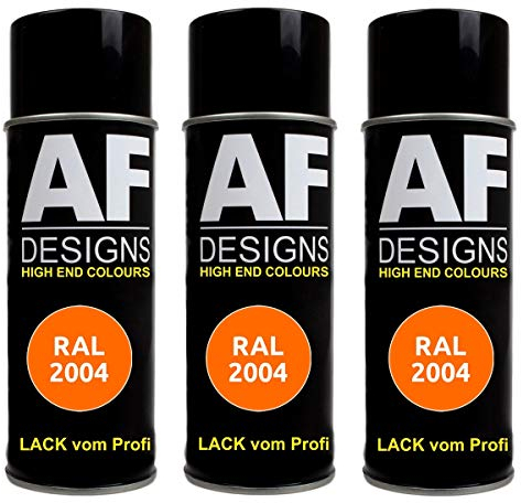Alex Flittner Designs 3X RAL vernice spray auto vernice colorata bomboletta RAL 2004 REINORANGE lucido
