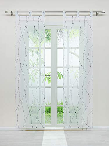 Joyswahl Voile Schiebegardine mit Wellen Druck »Lu« transparente Fertiggardine mit Schlaufen, inkl. Beschwerungsstange, Grau, BxH 57x225cm (2 Stück)