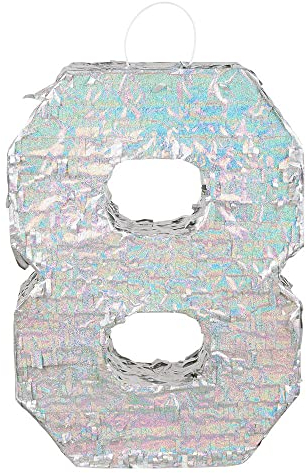 Boland - Zahlen Pinata, Größe 40 x 28 x 8 cm, holografische Ziffer, Nummer, Silber, Jubiläum, Geburtstag, Dekoration, Party-Spiel