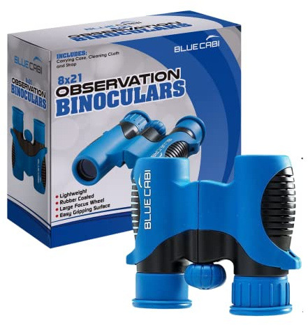 BlueCabi 8x21 Kids Binoculars – Compact, Durable and Lightweight with Magnification up to 8X – with Rubber Coating and Anti-Slip Texture – Includes Neck Strap, Wipe Cloth & Carry Case – Blue/Black