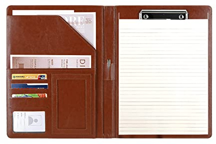 Podazz cartellina portadocumenti pelle cartellina A4 blocco note, cartella file in pelle PU, con coperchio, cartella di registrazione cartella conferenza Legal Lock manager Folio A4, con 4 scomparti
