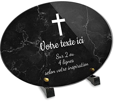 OCAP-FUNERAIRE.COM Plaque funéraire Ovale Personnalisable en plexi Motif Croix Chrétienne, différentes Tailles, épaisseur 6mm, personnalisée sur Plusieurs Lignes 30x20 cm