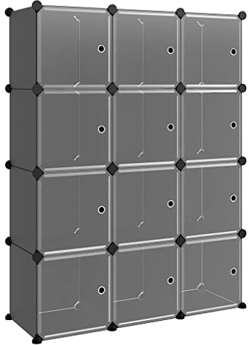 vidaXL Regalsystem mit 12 Würfeln Türen, Würfelregal mit viel Stauraum, Schuhregal mit Stahlrahmen, Regal Standregal Modular Büro, Schwarz PP