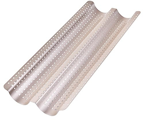 Bakeley French Baguette Bread Pan, Perforated 2 Loaves Baguette Baking Pan, 14.75 x 9.45, Non-Stick Ultra-Ventilate French Bagette Bread Pan for Oven Baking (Champagne Gold)