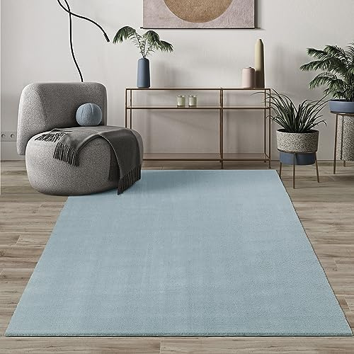 Mia's Teppiche Comfort, Alfombra Moderna de Pelo Corto y Suave, Antideslizante, Lavable hasta 30 Grados, súper Suave, Aspecto de Piel, Azul, 240 x 340 cm