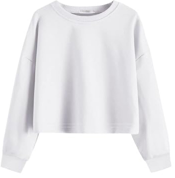 Arshiner Felpa Pullover in Cotone a Maniche Lunghe per Bambina Top Corto per Bambini Girocollo Bianco 130