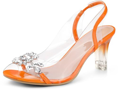 Allegra K Damen-Sandalen, transparent, Slingback, Blume, Strass, Peep-Toe, Absatz, Sandalen, Orange/Abendrot im Zickzackmuster (Sunset Chevron), 36 EU