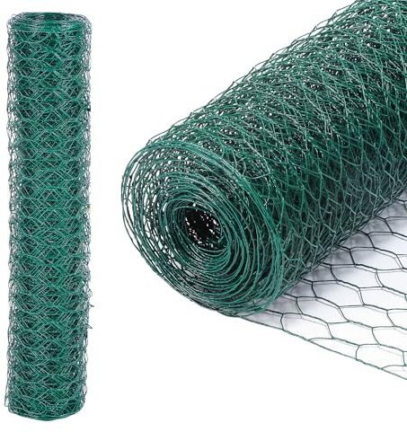 Eulenke Malla hexagonal de alambre galvanizado, valla de alambre, malla de alambre hexagonal, ancho de malla de 27 mm, altura 50 cm, longitud 25 m - verde