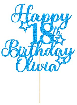 Personalised Happy Birthday Cake Topper Party Cake Decoration Customised with Any Age Name Cake Toppers for Men Boys Women Girls 16th 18th 20th 21st 30th 40th 50th 60th(Blue)