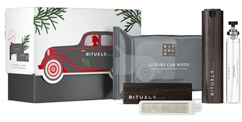 RITUALS The Ritual of Homme bilparfym presentset – inkluderar bilparfym, våtservetter, 2 påfyllningsbara luftfräschare och en återanvändbar trähållare – med arabisk bärnsten och mysk