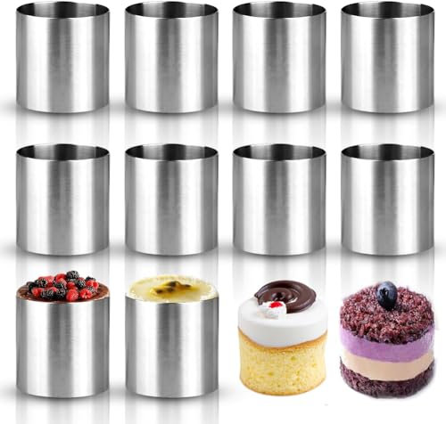 10 anelli da dessert, in acciaio inox, per torte, per torte, per budini, Ø 5 cm, senza cuciture, per cottura e dessert, mousse
