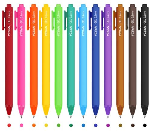 YISAN Gelschreiber,Einziehbarer Kugelschreiber bunt,Gelstifte 12 Farben, 0,7 mm Set zum Schreiben,Schnell trocknende,Malen,Bullet journal,71044