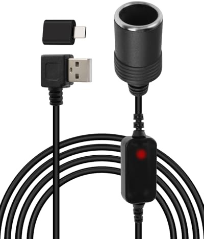 YANBORONSN 90-Grad-USB-A-Stecker auf Zigarettenanzünder-Buchse Kabel, USB-A-Stecker auf Zigarettenanzünder-Adapter, mit Kontrollleuchte, für Autofahren Recorder GPS E-Dog und mehr (3M)