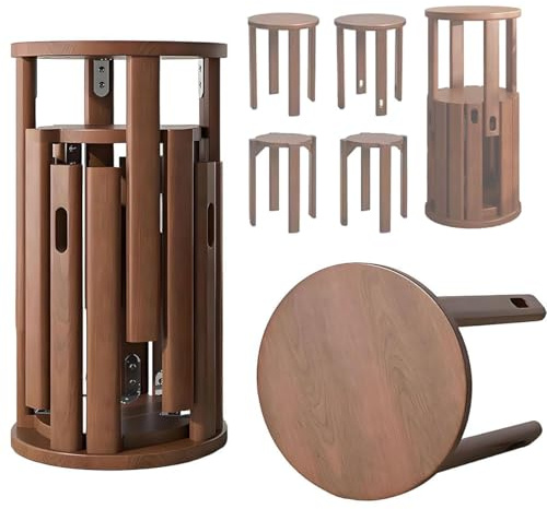 Juego de taburetes apilables de madera, mesa auxiliar de madera maciza y taburete apilable multifuncional para comedor, sala de estar, dormitorio