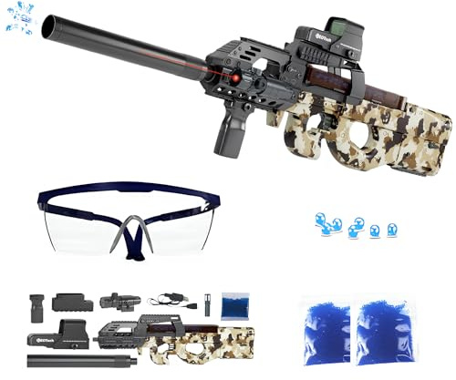 FunBlasters – Gel Blaster Gun P90 – Pistola de agua eléctrica automática – 20000 bolas y gafas – Watersoft Potente fusil arma ametralladora – Adulto Gelfire Water Gun