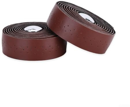 Cinta para manillar de bicicleta de carretera con material de poliuretano diseñada para un agarre superior y absorción de impactos, incluye accesorios de acabado de extremo de barra (marrón)