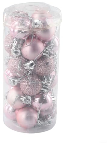 24 adornos de bolas de Navidad rosas, decoraciones de árbol de plástico de 3 cm para fiestas de boda, juego de adornos colgantes de temporada, pequeñas bolas de Navidad redondas