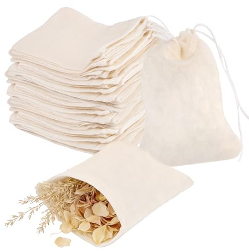 50 Pezzi Sacchetti per Spezie da Cucinare,8x10 cm Sacchetti in Mussola di Cotone con Cordoncino,Bustine Vuote per Tisana Riutilizzabili,Bustine Te Vuote Piccole per Spezie,Tè Sfuso,Chicchi di Caffè
