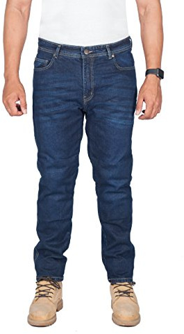 Huxlay Bros Mens Motorcycle Jeans, Aramid Lined Motorbike Stretch Jeans with Knee & Hip Protectors, 30W x 32L Blue