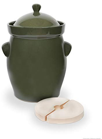 Original bunzlauer – Ceramica di fermentazione/einlege pentola/pentola per fermentazione 20 litri verde oliva – incluso beschwerungsstein e coperchio
