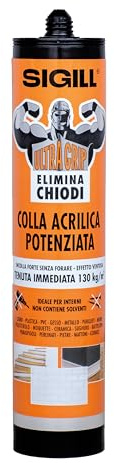 SIGILL, Ultra Grip Elimina Chiodi, Colla di Montaggio Potenziata per L'incollaggio Senza Utilizzo di Chiodi o Viti, Effetto Ventosa con Presa Iniziale 130 kg, Senza Solventi, Made in Italy, 300 ml