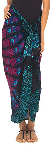 SHU-SHI, donne - Costume da bagno Sarong Beach Coprire Mandala Peacock Bikini Wrap & Clip Turchese e viola