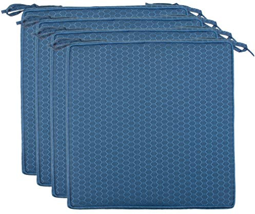 Brandsseller Set de 4 Cojines de asiento 40x40x4 cm – Cojine para silla repelente al Agua con Cintas de Sujeción en estructura de Panal – interior y exterior – Cocina,Terraza, Jardín – Azul
