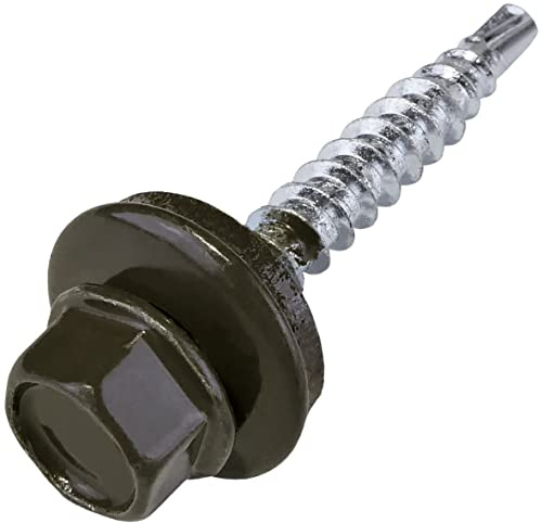 Aerzetix – C57218 – set med 50 självborrande skruvar metall på trä Ø 4,8 x 35 mm EPDM-tätningsskiva – gråbrun lackerad RAL 8019 – huvudstorlek 8 mm sexkantig – av stål