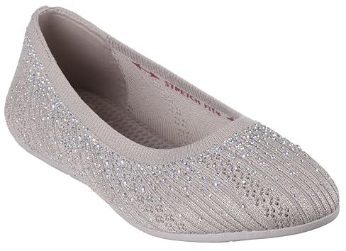 Skechers Women's Cleo 2.0-Glitzy Daze Ballet Flat, Taupe, 7.5