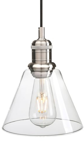 JIMUBEAM Lampada a sospensione da soffitto industriale vintage con paralume in vetro a imbuto trasparente, lampadario a sospensione retrò per isola della cucina, sala da pranzo, camera da letto